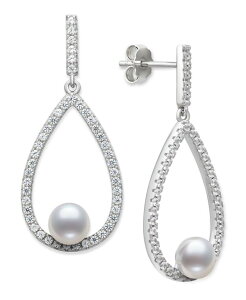 �x�� �h�D ���[�� ���f�B�[�X �A�N�Z�T���[ �s�A�X�E�C�������O Belle de Mer Cultured Freshwater Button Pearl (6-7mm) and Lab Created Sapphire(1 3/4 ct.t.w) Earrings in Sterling White �z���C�g