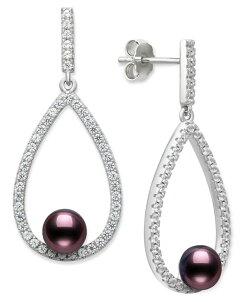 �x�� �h�D ���[�� ���f�B�[�X �A�N�Z�T���[ �s�A�X�E�C�������O Belle de Mer Cultured Freshwater Peacock Black Pearl (6-7mm) and Lab Created Sapphire Drop Earrings in Sterling Black �u���b�N