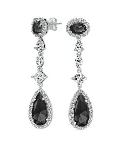 �u�����O ���f�B�[�X �A�N�Z�T���[ �s�A�X�E�C�������O Bling Jewelry Art Deco Red Cubic Zirconia Halong Pear Solitaire Teardrop CZ Statement Dangle Chandelier Earrings Pageant Party Black �u���b�N
