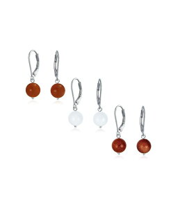 �u�����O ���f�B�[�X �A�N�Z�T���[ �s�A�X�E�C�������O Bling Jewelry Set of 3 Sterling Silver Drop Earrings with Natural Stones Balls 8MM Red set ���b�h