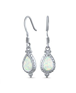 �u�����O ���f�B�[�X �A�N�Z�T���[ �s�A�X�E�C�������O Bling Jewelry Antique Cable Milgrain Cameo Style Teardrop Iridescent White Created Opal Drop Danglearrings .925 Sterling Silver French Wire White �z���C�g