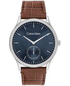 �J���o���N���C�� �����Y �A�N�Z�T���[ �r���v ���U�[ Calvin Klein Men's Tailored Brown Leather Strap Watch 42mm Brown �u���E��