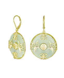 �u�����O ���f�B�[�X �A�N�Z�T���[ �s�A�X�E�C�������O Bling Jewelry Asian Style Circle Disc Roundonut Good Fortune Green Jade Butterfly Drop Danglearrings Gold Plated Sterling Silver Lever Back Light green �O���[��