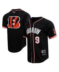 �v���X�^���_�[�h �����Y �g�b�v�X T�V���c ���b�V�� Pro Standard Men's Joe Burrow Black Cincinnati Bengals Mesh Baseball Button-Up T-shirt Black �u���b�N