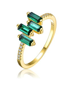 �W���l���B���F ���f�B�[�X �A�N�Z�T���[ �����O T�V���c Genevive Sterling Silver Teens/Young Adults 14K Gold Plated and Green Cubic Zirconia Modern Ringold �S�[���h
