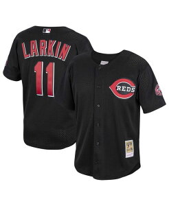 �~�b�`�F��&�l�X �����Y �g�b�v�X �V���c ���b�V�� �W���[�W�[ Mitchell & Ness Men's Barry Larkin Black Cincinnati Reds Cooperstown Collection Mesh Batting Practice Button-Up Jersey Black �u���b�N