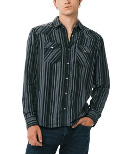 �o�b�t�@���[�E�f�C�r�b�h�E�r�g�� �����Y �g�b�v�X �V���c Buffalo David Bitton Men'sierra Striped Western Spread Collar Shirt Midnight Blue �u���[