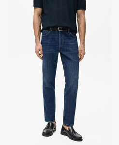 �}���S �����Y �{�g���X �f�j���p���c �N���b�v�h �W�[���Y MANGO Men's Ben Cropped Tapered-Fit Jeans Dark Blue �u���[