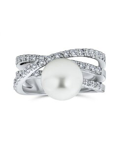 �u�����O ���f�B�[�X �A�N�Z�T���[ Bling Jewelry Geometricriss Cross Pave CZ Solitaire White Simulated Pearl Fashion Statement Ring Silver Plated Brass White �z���C�g