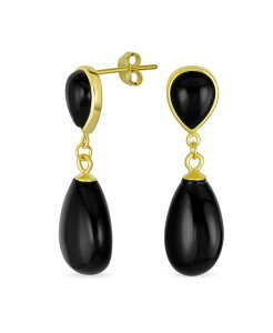 �u�����O ���f�B�[�X �A�N�Z�T���[ �s�A�X�E�C�������O Bling Jewelry Double Teardrop Natural Stone Dangle Drop Earrings Gold Plated Sterling Black �u���b�N
