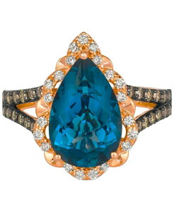 �� ���@�� ���f�B�[�X �A�N�Z�T���[ �����O Le Vian Deep Sea Blue Topaz (4-3/4 ct.w.) & Diamond (1/2 ct.w.) Pear-Shape Statement Ring in 14k Rose Gold �S�[���h