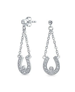 �u�����O ���f�B�[�X �A�N�Z�T���[ �s�A�X�E�C�������O Bling Jewelry Lucky Equestrian CZ Stud Earrings with Pave Horseshoe Design Western Jewelry Grey �O���[
