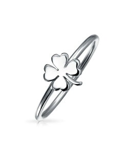 �u�����O ���f�B�[�X �A�N�Z�T���[ �~�j �~�f�B Bling Jewelry Minimalist Gold Plated .925 Sterling Silver Irishamrock Four Leaf Clover Midi Knuckle 1MM Band Stackable Ring Silver tone �V���o�[