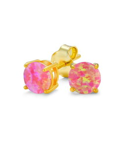 �u�����O ���f�B�[�X �A�N�Z�T���[ �s�A�X�E�C�������O Bling Jewelry Golden Created Opal Round Solitaire Stud Earrings Gold Plated Sterling Silver 6MM Pink �s���N