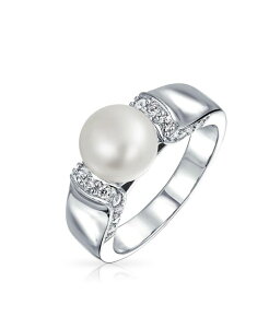 �u�����O ���f�B�[�X �A�N�Z�T���[ Bling Jewelry Art Deco Style Pave CZ Solitaire White Freshwater Cultured Pearl Promise Ring Silver Plated Brass Grey �O���[