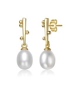 �W���l���B���F ���f�B�[�X �A�N�Z�T���[ �s�A�X�E�C�������O Genevive Sterling Silver 14k Yellow Gold Plated with White Freshwater Pearlinear Stick Earrings Gold �S�[���h