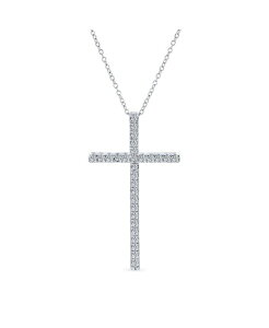 �u�����O ���f�B�[�X �A�N�Z�T���[ �l�b�N���X�E�`���[�J�[�E�y���_���g�g�b�v ���[�X Bling Jewelry Cubic Zirconia Pave CZ Simple Long Cross Pendant Necklace Sterling Silver 1.75 In With Chain Silver �V���o�[