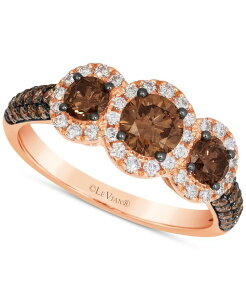 �� ���@�� ���f�B�[�X �A�N�Z�T���[ �����O Le Vian Chocolatier Chocolate Diamond & Vanilla Diamond Three Stone Halo Ring (1-1/2 ct.w.) in 14k Rose Gold �S�[���h