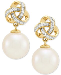 �z�m�� ���f�B�[�X �A�N�Z�T���[ �s�A�X�E�C�������O Honora Cultured Ming Pearl (10mm) & Diamond (1/8 ct.w.) Love Knot Drop Earrings in 10k Yellow Gold �C�G���[