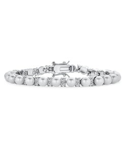 �u�����O ���f�B�[�X �A�N�Z�T���[ �u���X���b�g�E�o���O���E�A���N���b�g Bling Jewelry Alternating Round CZ Accent White Simulated Pearl Strand Bracelet 7.25 Inch White �z���C�g