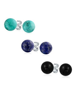 �u�����O ���f�B�[�X �A�N�Z�T���[ �s�A�X�E�C�������O Bling Jewelry Set of 3 10MM Natural Stones Ball Stud Earringsterling Multicolor �}���`�J���[