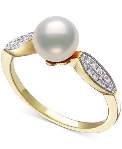 �x�� �h�D ���[�� ���f�B�[�X �A�N�Z�T���[ �����O Belle de Mer Cultured Freshwater Pearl (7mm) & Diamond (1/6 ct.w.) Leaf Accent Ring in 10k Gold �S�[���h