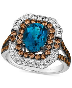�� ���@�� ���f�B�[�X �A�N�Z�T���[ �����O Le Vian Deep Sea Blue Topaz (1-3/4 ct.w.) & Diamond (1-1/4 ct.w.) Halo Ring in 14k White No Color �z���C�g