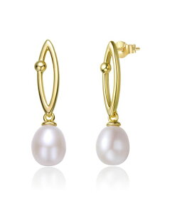�W���l���B���F ���f�B�[�X �A�N�Z�T���[ �s�A�X�E�C�������O Genevive Sterling Silver 14k Yellow Gold Plated with Freshwater Pearl & Cubic Zirconia Oblong Marquise Drop Earrings Gold �S�[���h