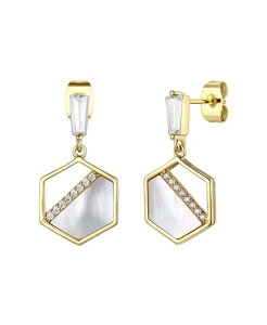 �W���l���B���F ���f�B�[�X �A�N�Z�T���[ �s�A�X�E�C�������O Genevive Sterling Silver 14k Gold Plated with Mother of Pearl & Cubic Zirconia Hexagon Danglearrings Gold �S�[���h