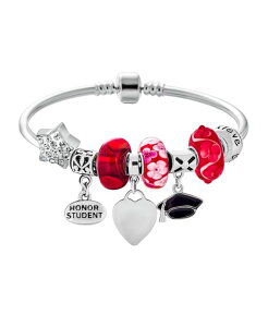 �u�����O ���f�B�[�X �A�N�Z�T���[ �u���X���b�g�E�o���O���E�A���N���b�g �L���b�v Bling Jewelry Cap Honor Student Luck Heart Bead Charms Bracelet 925 Sterling Pink �s���N