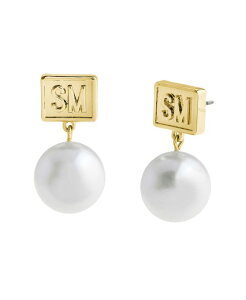 �X�e�B�[�u �}�f�� ���f�B�[�X �A�N�Z�T���[ �s�A�X�E�C�������O ���S Steve Madden Faux Cultured Pearl Signature Logo Drop Earrings Gold �S�[���h