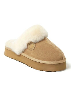 �f�B�A�t�H�[���Y ���f�B�[�X �V���[�Y �T���_�� �v���b�g�t�H�[�� Dearfoams Fireside by Women's Melton Genuine Shearling Platform Scuff Slipper Sand �T���h