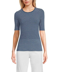 �����Y�G���h ���f�B�[�X �g�b�v�X �V���c �N���[�l�b�N �W���[�W�[ Lands' End Women's Lightweight Jersey Skimming Elbow Sleeve Crew Neck T-shirt Deep sea navy tiny stripe �l�C�r�[
