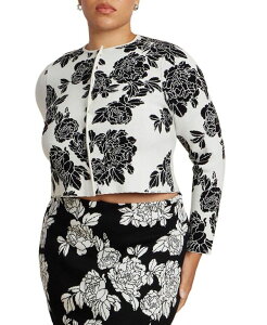 �G���N�C ���f�B�[�X �A�E�^�[ �j�b�g�E�Z�[�^�[ �J�[�f�B�K�� ELOQUII Women's Intarsia Cardigan Black white blossoms �z���C�g