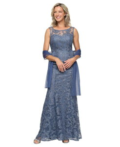 �A���b�N�X�C�u�j���O�X ���f�B�[�X �g�b�v�X �����s�[�X �v�` �m�[�X���[�u �h�J Alex Evenings Petite Sleeveless Embroidered Long Dress Vintage Blue �u���[