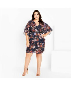 �V�e�B�[�V�b�N ���f�B�[�X �g�b�v�X �����s�[�X �v���X�T�C�Y �v�����g CITY CHIC Plusize Color Wraprint Dress Navy �l�C�r�[