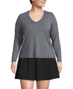 �����Y�G���h ���f�B�[�X �g�b�v�X �V���c �v���X�T�C�Y Lands' End Plusize Power Performance Long Sleeve Top Black pinstripe �u���b�N
