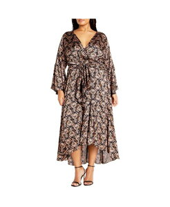 �V�e�B�[�V�b�N ���f�B�[�X �g�b�v�X �����s�[�X �v���X�T�C�Y �}�L�V CITY CHIC Plusize Tie Front Fan Maxi Dress Nile fan