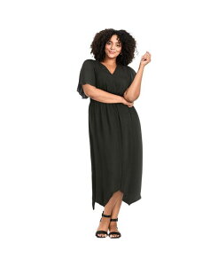 �A�x�j���[ ���f�B�[�X �g�b�v�X �����s�[�X �v���X�T�C�Y T�V���c AVENUE Women's Plusize Aimee Sateen Flutter Sleeve Dress Black �u���b�N