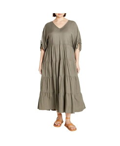 �V�e�B�[�V�b�N ���f�B�[�X �g�b�v�X �����s�[�X �v���X�T�C�Y CITY CHIC Plusize Jossie Dress Olive �I���[�u