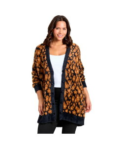 �A�x�j���[ ���f�B�[�X �A�E�^�[ �j�b�g�E�Z�[�^�[ �J�[�f�B�K�� AVENUE Women's Button Front Cozy Cardigan Black snow leopard �u���b�N