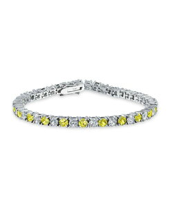 �u�����O ���f�B�[�X �A�N�Z�T���[ �u���X���b�g�E�o���O���E�A���N���b�g Bling Jewelry Alternating Round CZ 12CT 4 Prong Basket Setennis Bracelet Rhodium Plated 7.5 Inch Yellow �C�G���[