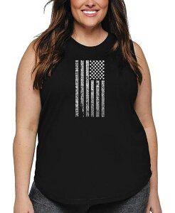 �G���G�[�|�b�v�A�[�g ���f�B�[�X �g�b�v�X �^���N�g�b�v���X�T�C�Y LA Pop Art Plusize National Anthem Flag Word Artank Top Black �u���b�N