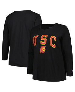 �v���t�@�C�� ���f�B�[�X �g�b�v�X T�V���c �v���X�T�C�Y ���S Profile Women's Black USC Trojans Plusize Arch Over Logo Scoop Neck Long Sleeve T-Shirt Black �u���b�N