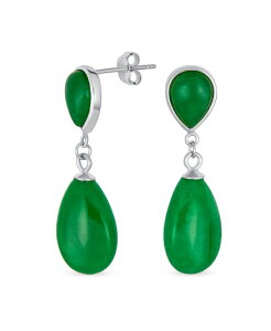 �u�����O ���f�B�[�X �A�N�Z�T���[ �s�A�X�E�C�������O Bling Jewelry Double Teardrop Natural Stone Dangle Drop Earrings Gold Plated Sterling Silver green �O���[��