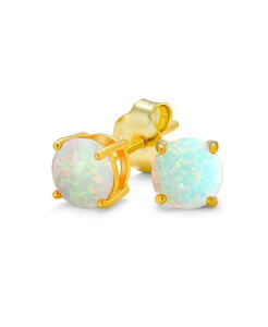 �u�����O ���f�B�[�X �A�N�Z�T���[ �s�A�X�E�C�������O Bling Jewelry Golden Created Opal Round Solitaire Stud Earrings Gold Plated Sterling Silver 6MM White �z���C�g