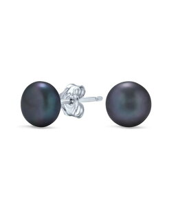 �u�����O ���f�B�[�X �A�N�Z�T���[ �s�A�X�E�C�������O Bling Jewelry Basic Simple Bead Ball Freshwater Cultured Pearl Stud Earrings .925 Sterling Silver 7MM Black �u���b�N