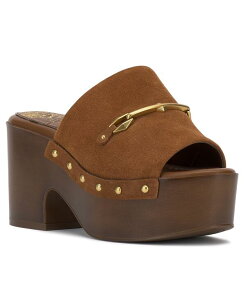 ���B���X�J���[�g ���f�B�[�X �V���[�Y �T���_�� �v���b�g�t�H�[�� Vince Camuto Women's Efellan Wood Platform Slip On Sandals Burnt Sugar Verona Suede