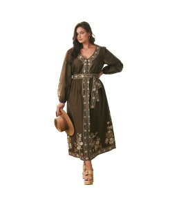 �A�x�j���[ ���f�B�[�X �g�b�v�X �����s�[�X �v���X�T�C�Y �L���b�v �P�[�v �}�L�V AVENUE Women's Plusizethereal Escape Maxi Dress Olivethereal �I���[�u