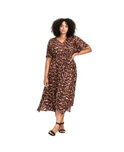 �A�x�j���[ ���f�B�[�X �g�b�v�X �����s�[�X �v���X�T�C�Y T�V���c AVENUE Women's Plusize Aimee Sateen Flutter Sleeve Dress Animal haze �A�j�}��
